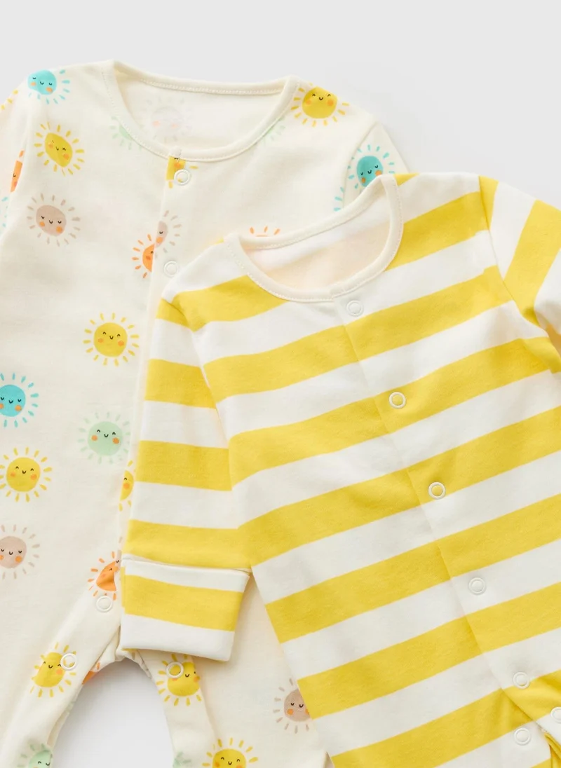 ماتلان 2 Pack Baby Yellow Sun Stripe Sleepsuits